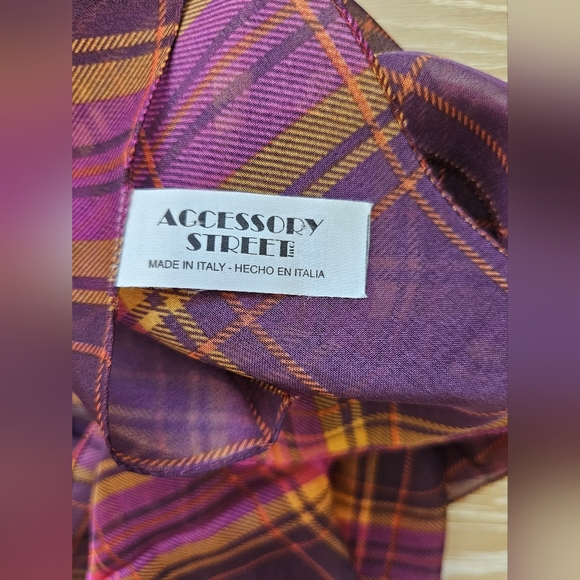 Accessory Street Purple Yellow Plaid Sheer Long Neck Scarf - Picture 3 of 4